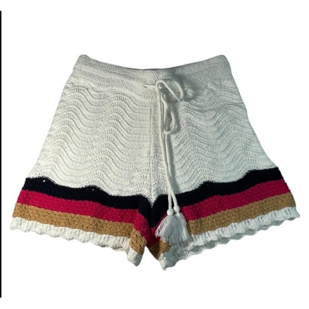 House Of Harlow 1960 Crochet Knitted Tassel XS White Multcolor Trim Boho Shorts